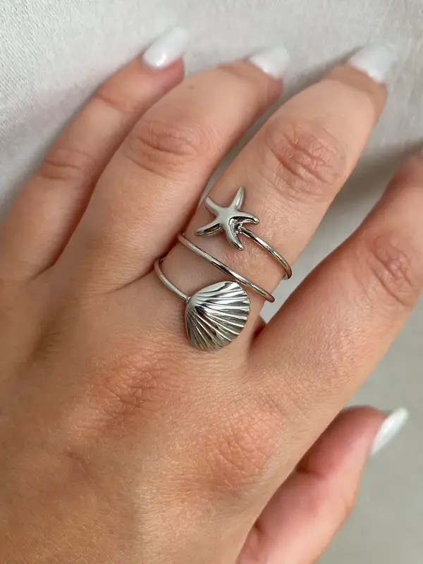 Bague 3 tours coquillage étoile de mer