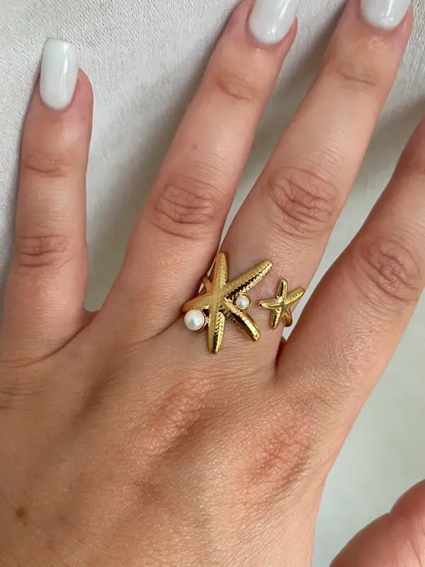 Bague étoiles de mer avec perles nacrées