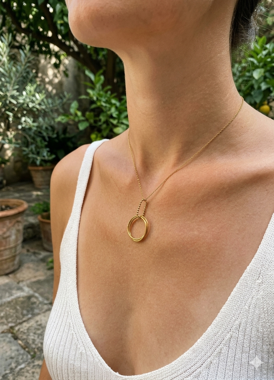 Collier acier inoxydable pendentif anneaux