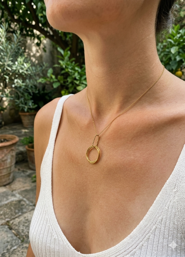 Collier acier inoxydable pendentif anneaux