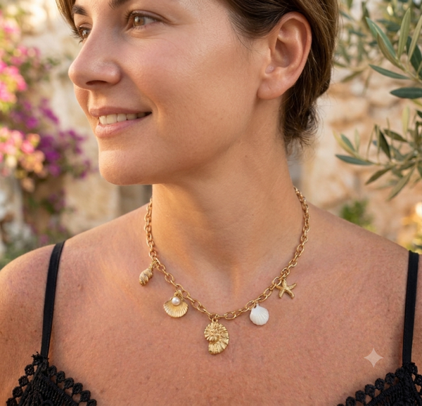 Collier été coquillages acier inoxydable