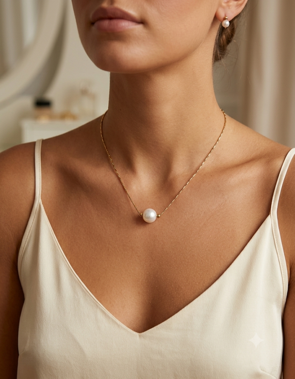 Collier fin perle nacrée blanche