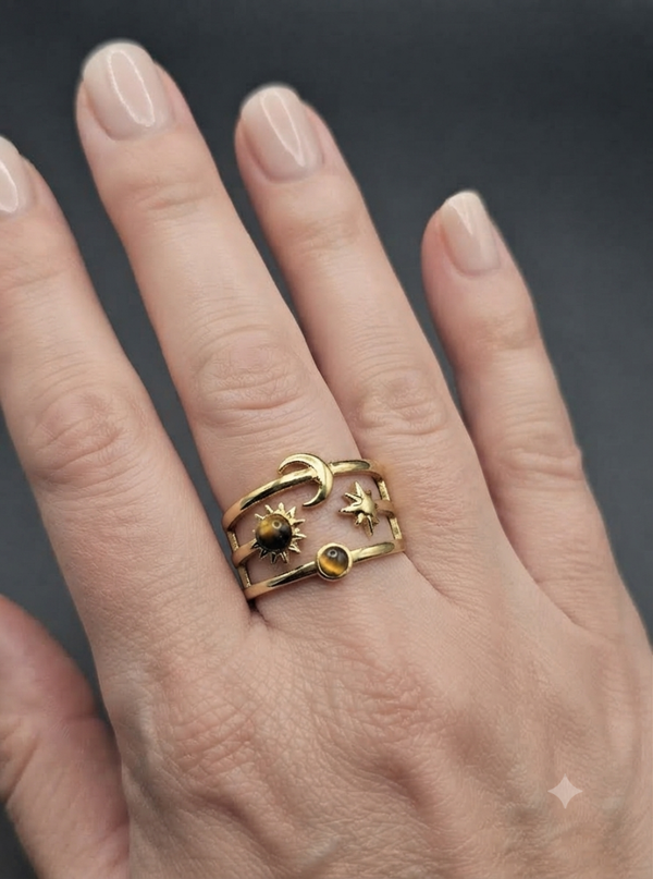 Bague multiligne constellation pierres naturelles