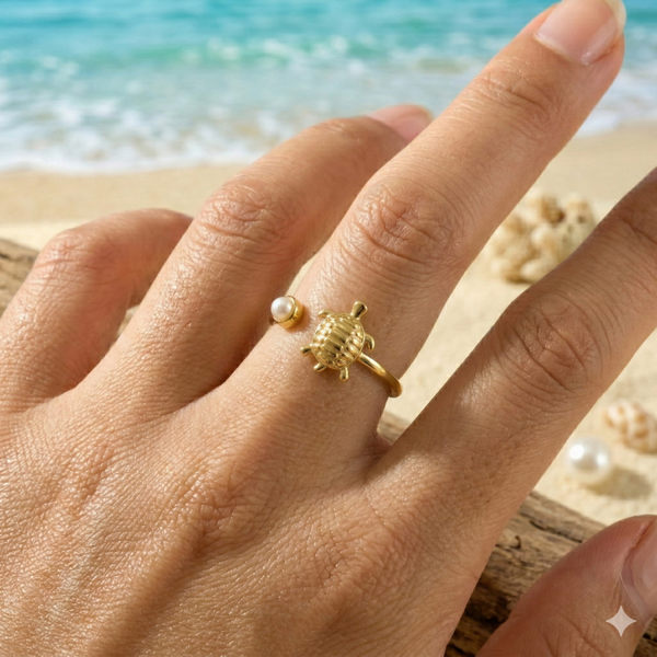 Bague tortue de mer et perle nacrée