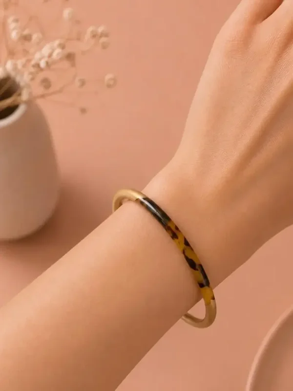 Bracelet jonc résine léopard et acier inoxydable