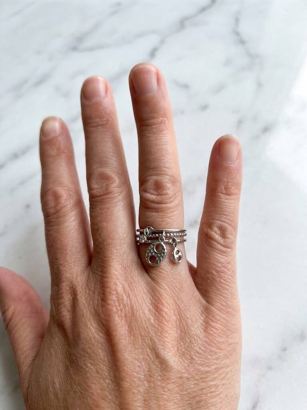 Bague triple rang ajustable à pampilles