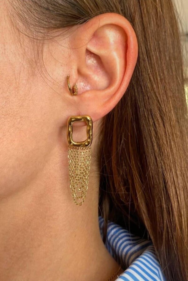Boucles d'oreilles rectangle chaînettes acier inoxydable