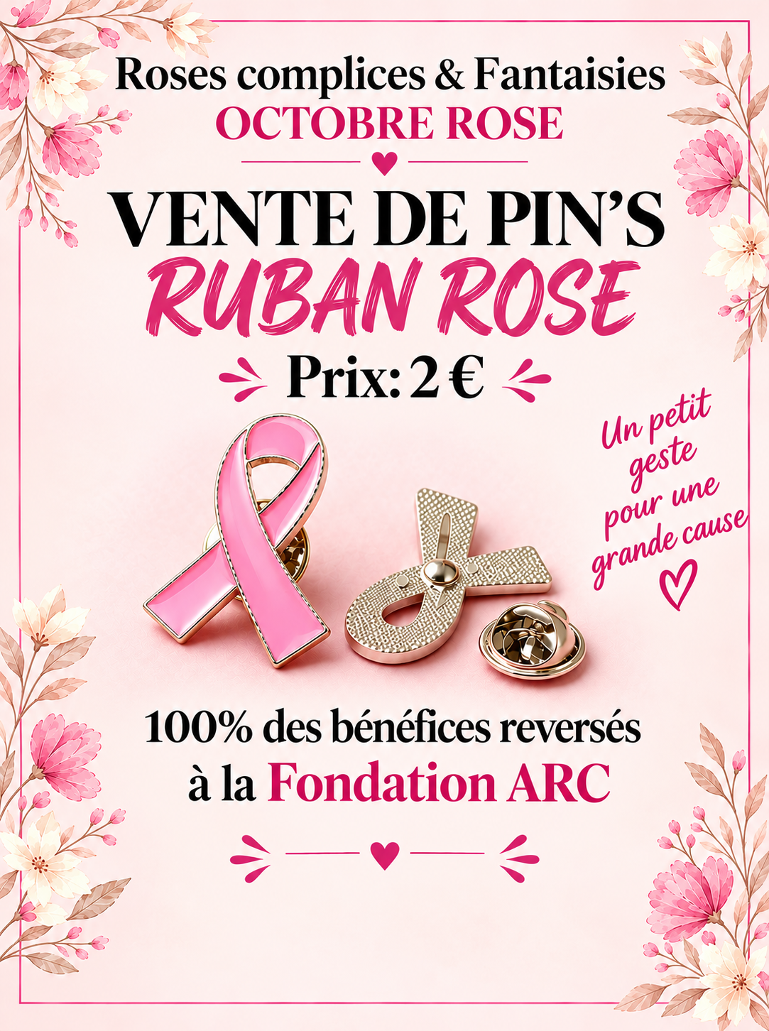 Pin's ruban rose "Opération octobre rose"
