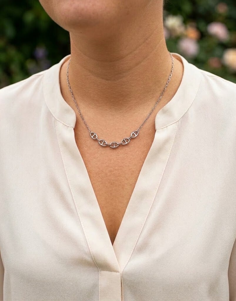 Collier mailles marine acier inoxydable doré ou argenté
