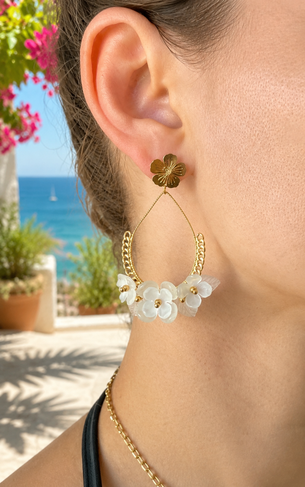 Boucles d'oreilles acier inoxydable fleurs résine