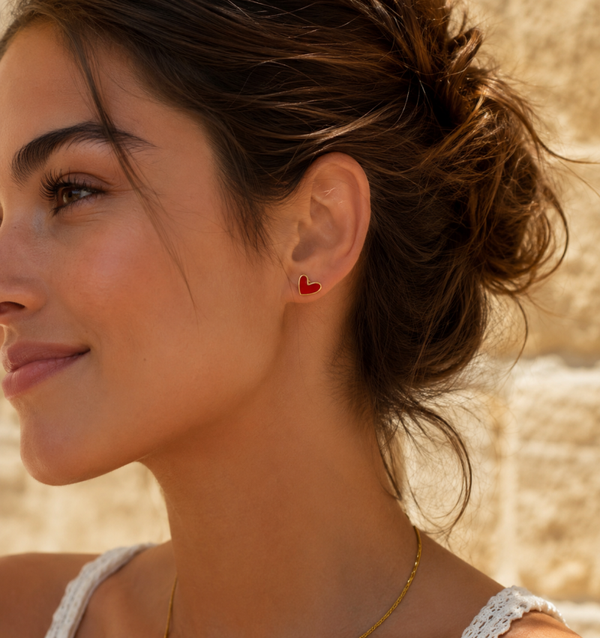 Boucles d'oreilles cœur émail rouge acier inoxydable