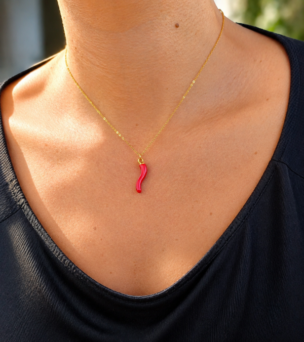Collier acier inoxydable piment rouge