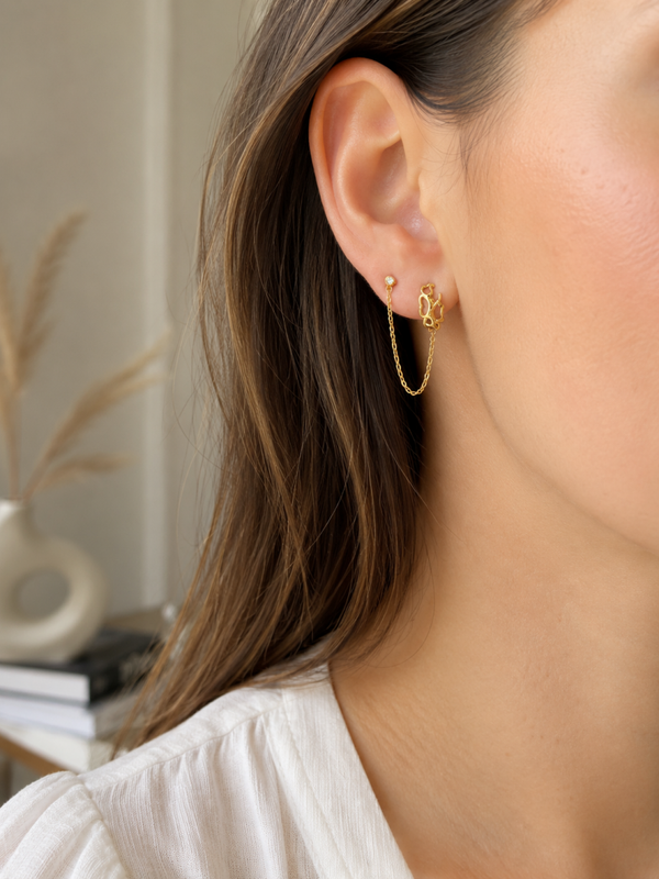 Boucle d'oreille cœurs chaînette acier inoxydable