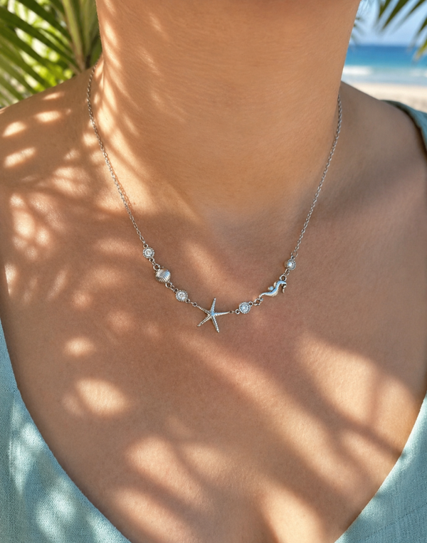 Collier acier inoxydable étoile de mer et strass