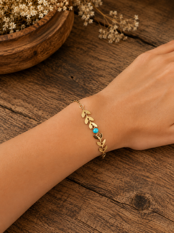 Bracelet pierre turquoise feuilles