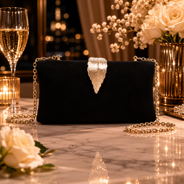 Pochette de soirée en velours feuille