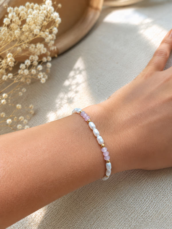 Bracelet élastique perles cristal mauve