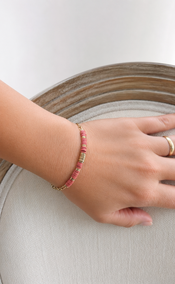 Bracelet disques heishi terracotta