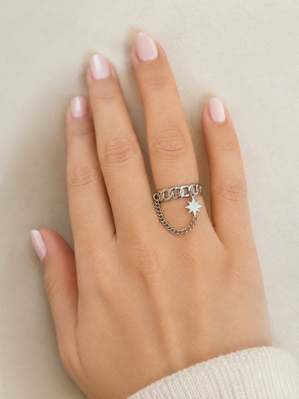 Bague chaînette étoile acier inoxydable