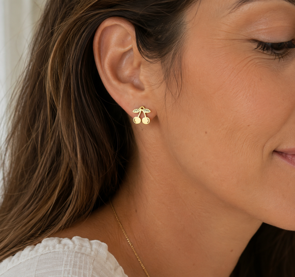 Boucles d'oreilles clous cerises acier inoxydable