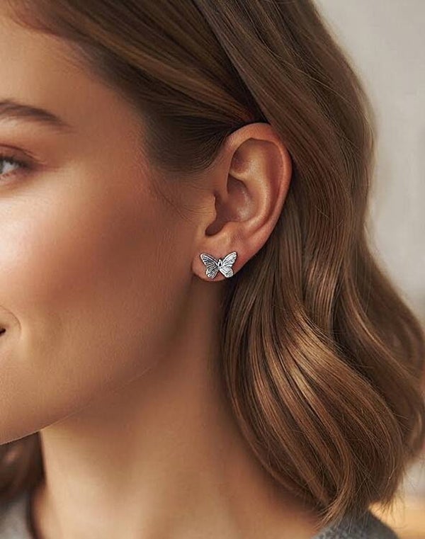 Boucles d’oreilles clous papillons acier inoxydable