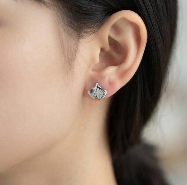 Boucles d'oreilles clou feuille de gingko acier inoxydable