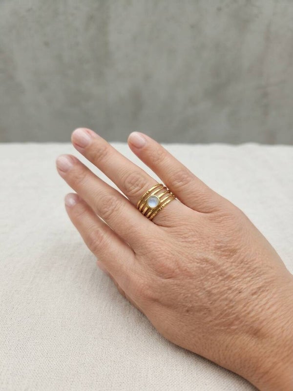 Bague multiligne avec nacre acier inoxydable