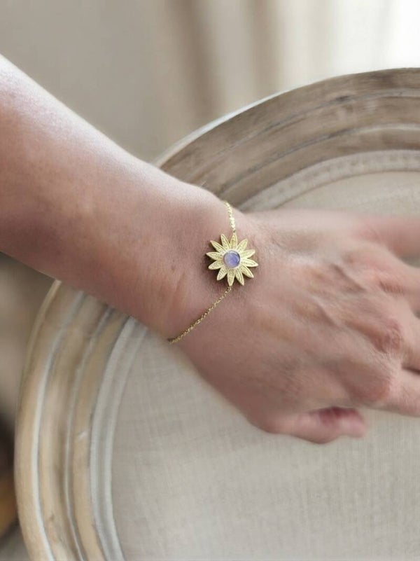 Bracelet Fleur avec pierre de couleur