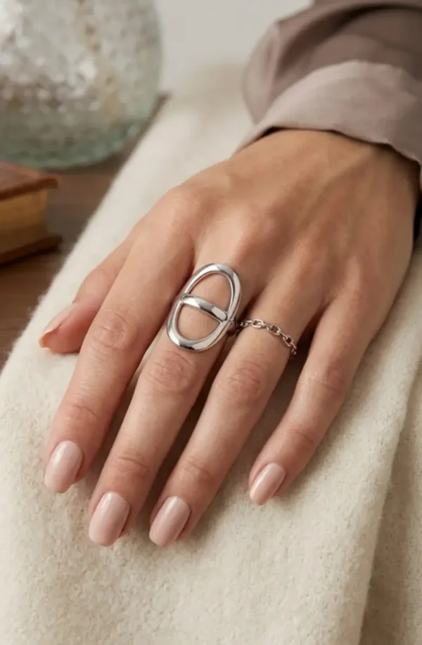 Bague ovale maillon acier inoxydable