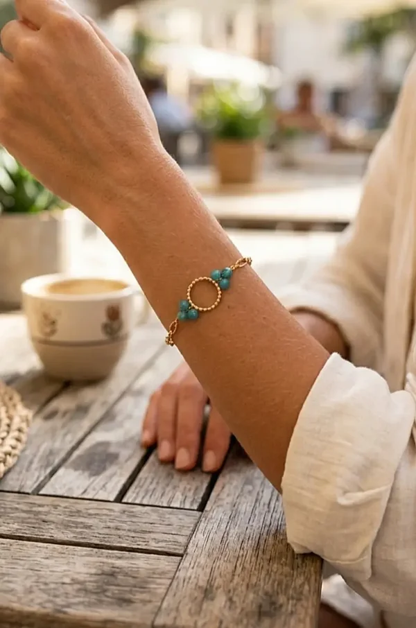 Bracelet acier inoxydable et pierres naturelles