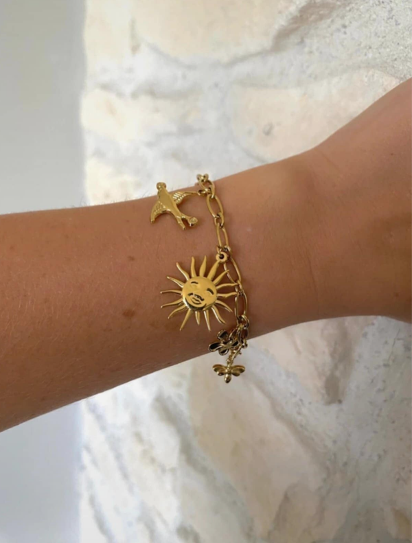 Bracelet acier inoxydable breloques soleil