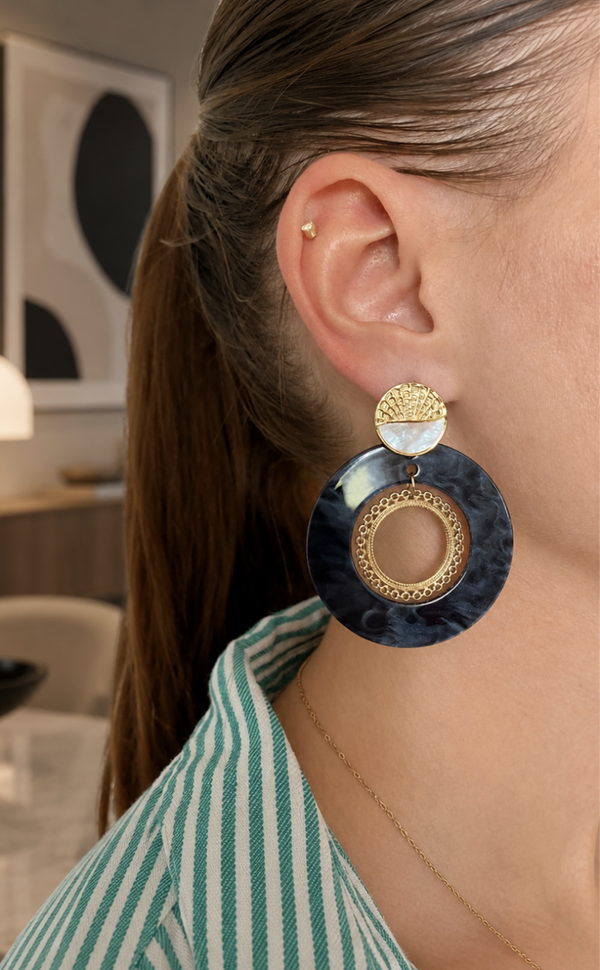 Boucles d'oreilles acier inoxydable disque nacré
