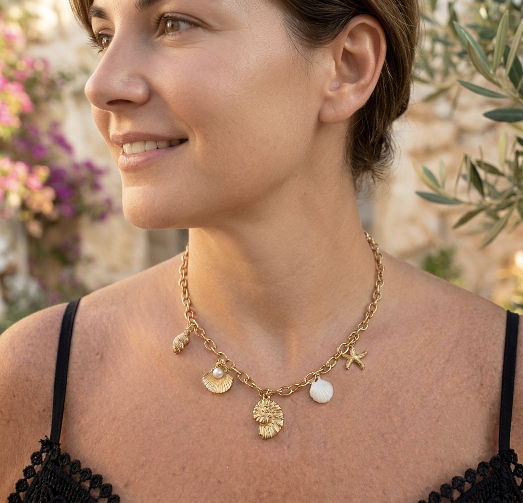 Collier été coquillages acier inoxydable