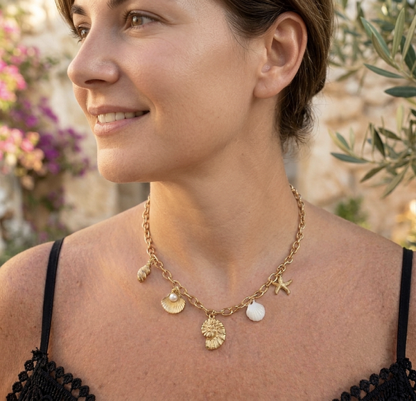 Collier été coquillages acier inoxydable
