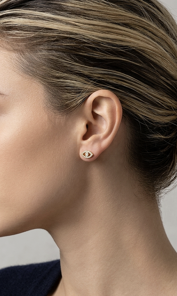 Boucles d'oreilles clous oeil avec petit strass