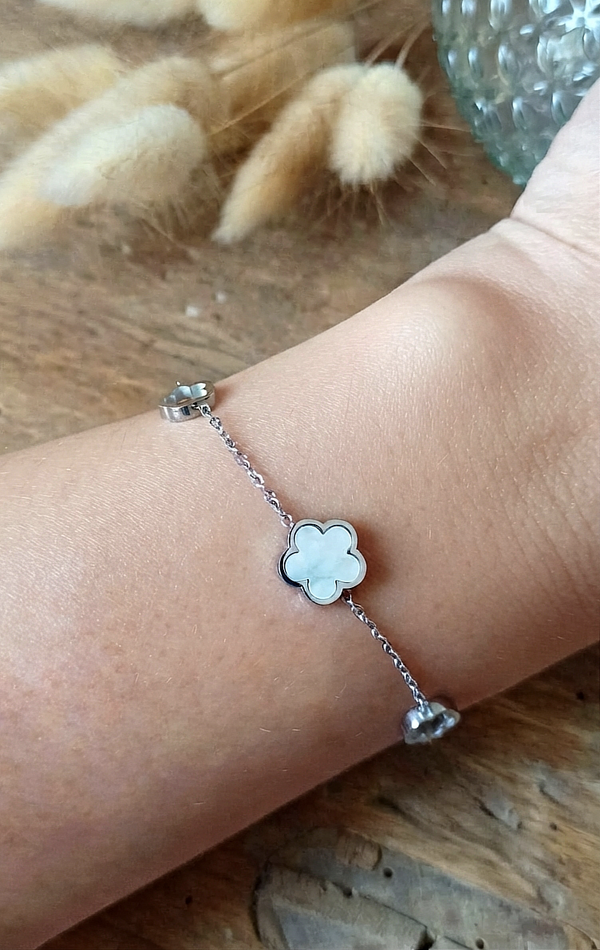 Bracelet acier inoxydable fleur nacrée