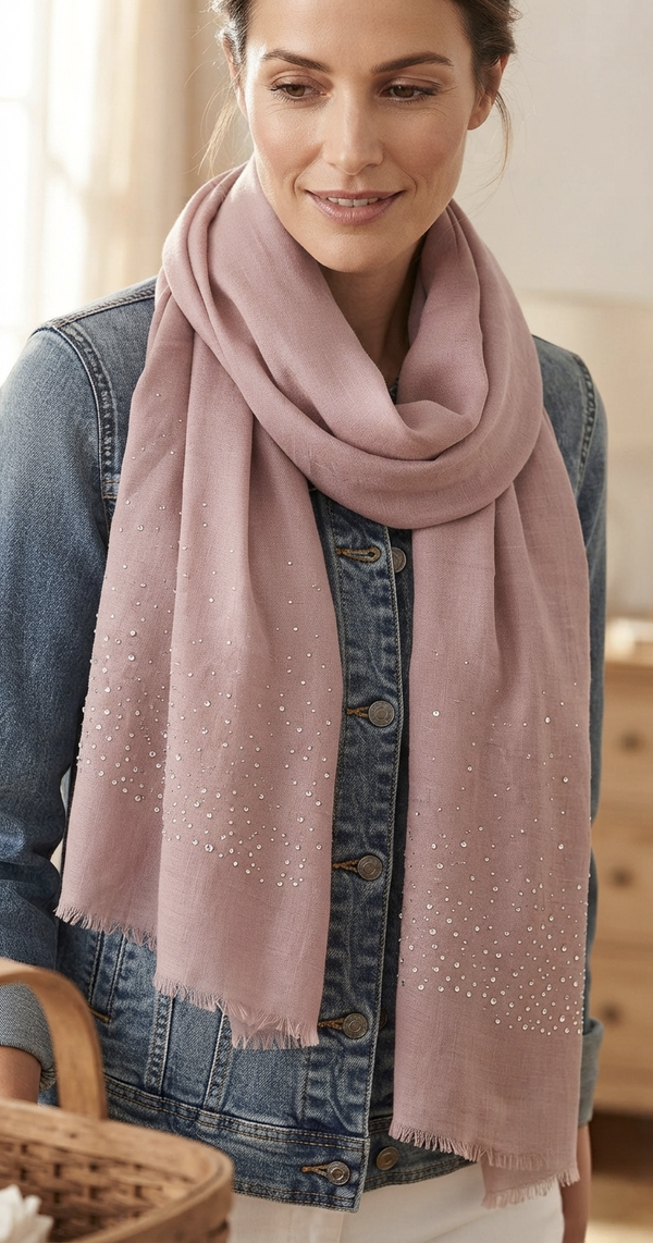 Foulard avec strass nude pink