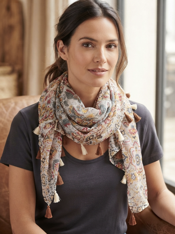 Grand foulard ethnique orangé bleu