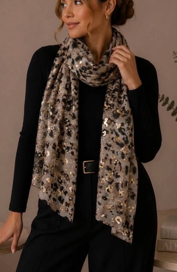 Foulard fin léopard brillant doré
