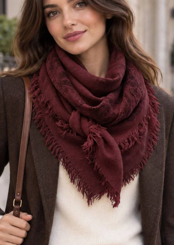 Echarpe grand carré foulard paisley à frange