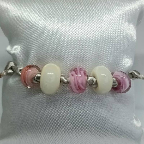 Armbandje roze/ ivoor