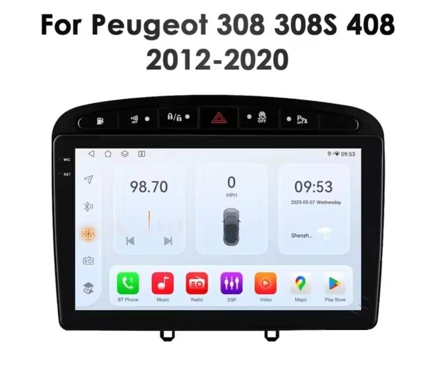 Peugeot 308 - carplay radio scherm - 9 Inch - 2012 t/m 2020