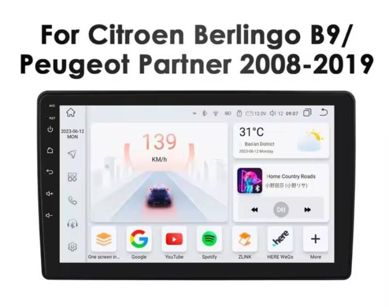 Peugeot Partner - carplay radio scherm - 9 inch - 2008 t/m 2019