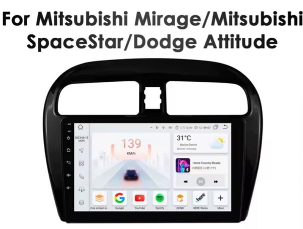 Mitsubishi Mirage / Space star  - carplay radio scherm - 9 inch - 2012 t/m 2023