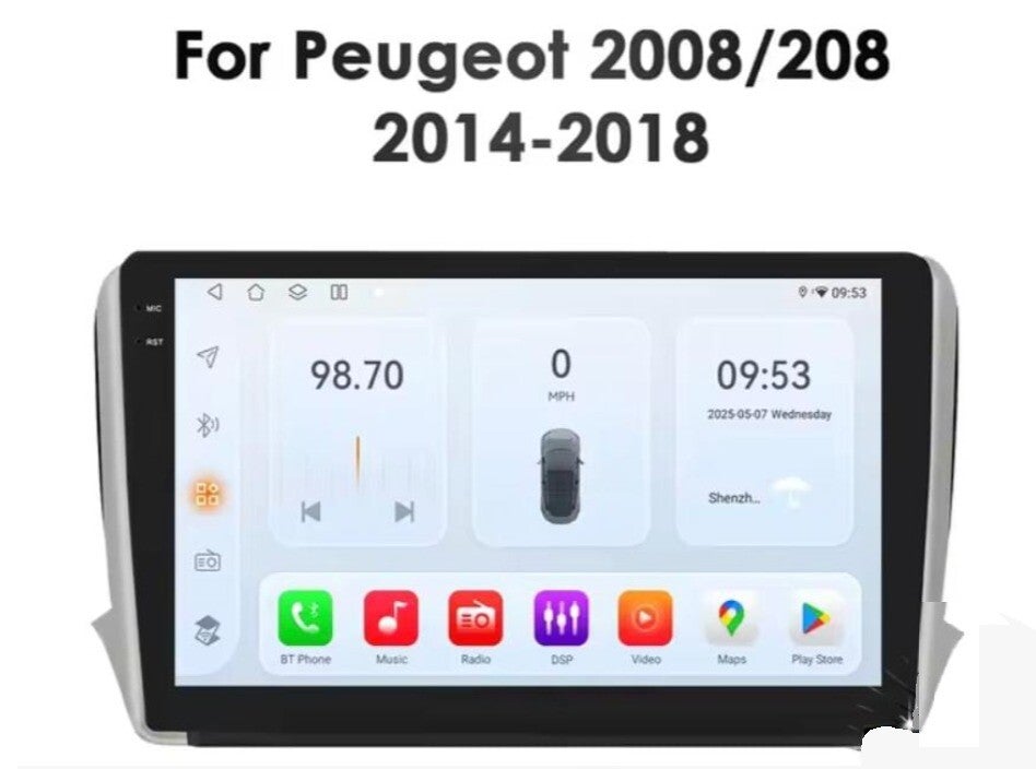 Peugeot - 208 / 2008 - carplay radio scherm - 10 Inch - 2014 t/m 2018