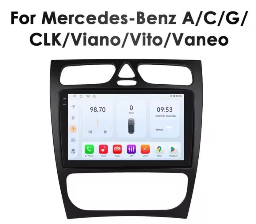 Mercedes -  A / C / G / CLK klasse - carplay radio scherm - 9 inch - 2000  t/m 2006