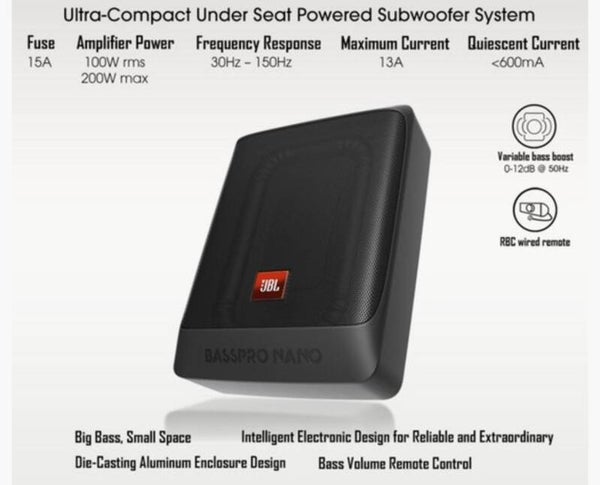 JBL - underseat subwoofer - bass pro nano -  8 inch
