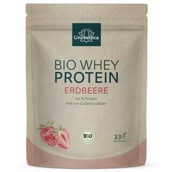 Bio Whey Protein - Erdbeere - 64 % Protein - 1 kg - von Unimedica