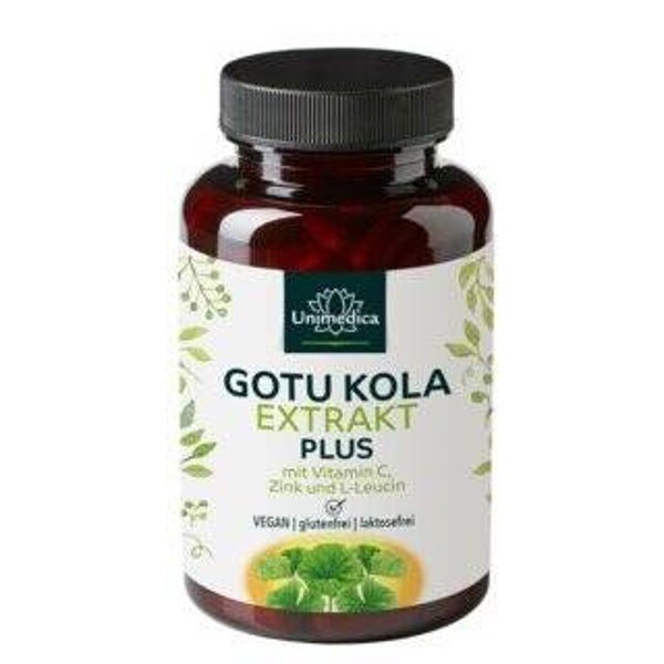 Gotu Kola Extrakt 6:1 Plus - mit Vitamin C, Zink und L-Leucin - 120 Kapseln - von Unimedica