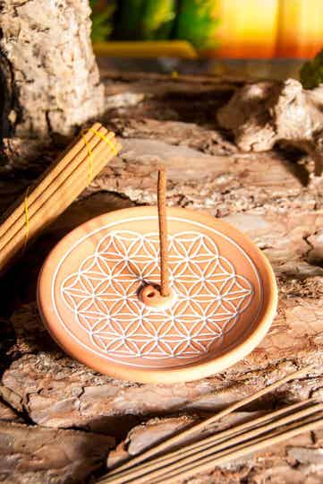 Blume des Lebens Natur - Räucherhalter aus Keramik ca. Ø 15 cm